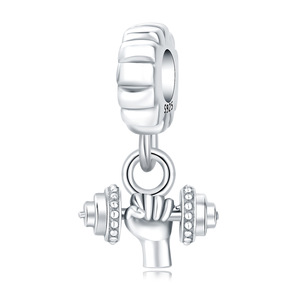 Dumbbell Cuff Bracelet - Sterling Silver Fitness Jewelry, Rhodium/Gold Plated, Gym Gift For Men & Women