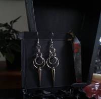 Boucles d'oreilles gothiques à chaîne à double boucle à pointes Y2k Punk Rock Rivets argentés en métal Accessoires de bijoux pour femmes