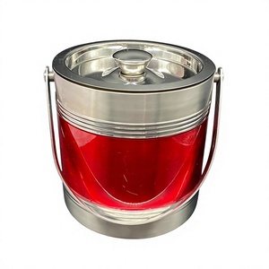 Cubo de hielo de acero inoxidable con diseño de resina roja, a prueba de fugas, sostenible, enfriador de champán de metal con tapa y asa - Product Image 1