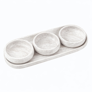 Juego de Servir de 3 Piezas Ecológico Premium: Tazón de Madera Tallada y Bandeja Rectangular con Acabado de Grano Natural - Product Image 1