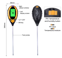 Détecteur de sol portable à bas prix avec rétroéclairage 4 en 1 (pH/humidité/température/luminosité) avec sonde haute sensibilité