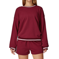 Aoyema Sportswear Haut de sport à col ras du cou surdimensionné et à manches longues Pantalon de survêtement athlétique Short 3 Pcs Outfit Color Block Sweatsuit Set