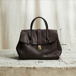 Sac à main de luxe pour femme en cuir véritable, style rétro, grande capacité, pour les trajets quotidiens, en cuir de vachette pleine fleur tanné végétal - Product Image 6