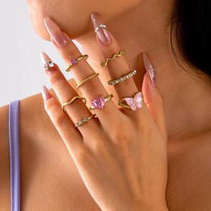 Anelli di San Valentino regali moda donna cuore farfalla fiore diamante anelli da dito set ragazze anelli di fidanzamento gioielli - Product Image 1