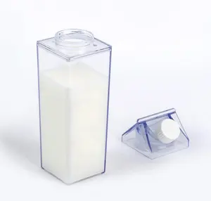 33 oz 1000 ml 1L şeffaf plastik şeffaf akrilik süt karton şekilli kutu kullanımlık buzdolabı kare su şişesi meyve suyu