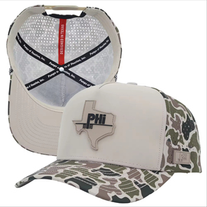 Laser Cut Perforated 5 Panel Camouflage Golf <b>Cap</b> OEM Waterproof Polyester Custom PVC Logo Sport Baseball Hat <b>Camo</b> - Product Image 1