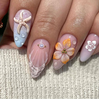 Prix Usine Nouveaux Ongles Press-On 3D 24 Pièces, Faits Main, Pointes Françaises Amande Personnalisées, Faux Ongles Artistiques Vente en Gros pour Doigts