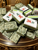 Tuiles de Mahjong Américain en Acrylique Transparent de Haute Qualité à 4 Couches, Impression Bambou, Vert Olive, Ensemble de Mahjong Américain Portable