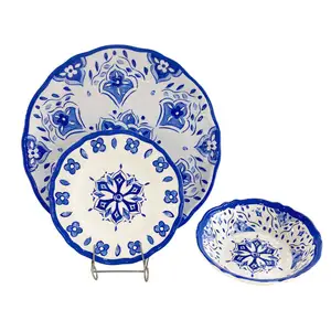 Quanzhou melamine tableware best diner ware set, elegant melamine floral dinnerware sets blue