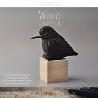 Wood Carving Raven Animal Figurine Masterfully Hand-Carved Solid Wood Collecting Display