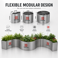 Jardinière modulaire en métal argenté de 115 cm, design moderne et écologique, à dessus ouvert incurvé, avec compartiments, pour hôtels et restaurants, utilisation en extérieur