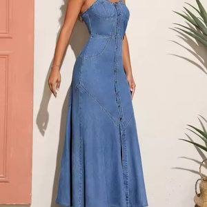 Vestido Largo sin Mangas de Mezclilla para Mujer, Nuevo Modelo 2025, Estilo Casual Moderno, Diseño Sólido con Tejido de Parches - Product Image 3