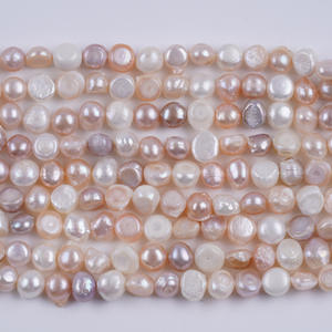 Perles d'eau douce naturelles, 18 cm, 8-9 mm, baroques, semi-finies, perles brillantes double face, trou latéral disponible pour la vente en gros - Product Image 2
