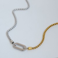 Collier chaîne clavicule Zooying Fashion 2025 style rétro simple, mélange de couleurs, avec bouton en acier inoxydable plaqué or, chaîne boîte