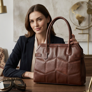 Sac à main de bureau pour femmes BS International, design haut de gamme, cuir véritable de haute qualité, fermeture éclair imperméable, deux sangles, 3L+ - Product Image 1