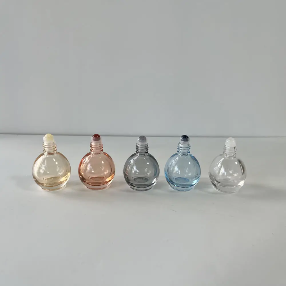 Groothandel 10Ml Helder Blauw Oranje Geel Grijze Ronde Bal Vorm Kristal Edelsteen Roller Glazen Fles Met Glanzende Gouden Dop