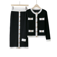 Ensemble Jupe Tricotée 2 Pièces Robe Boutonnée Gilet Femme Pull Tricot Côtelé Automne Hiver Vêtements Formels Fabricants Sur Mesure