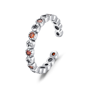 S925 Silver Star Pattern <b>Ring</b> With Orange <b>Crystal</b> Bezel Setting Minimalist Unisex Jewelry Everyday Wear - Product Image 1
