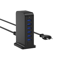 Cargador de Escritorio USB Ignífugo de 50W y 6 Puertos, Carga Rápida, Multidispositivo, PD, para Laptop, Cámara, Reloj Inteligente, con Adaptadores de Enchufe US/EU, OTP, OVP
