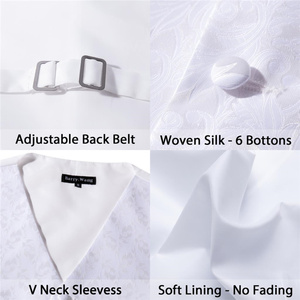 Costume blanc solide gilet gilet en soie cravate Paisley boutons de manchette poche carré ensemble pour smoking homme cadeau MJ-2002 - Product Image 3