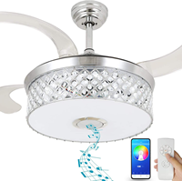 Ventilateur de plafond rétractable Crystal de 42 pouces avec lumière, haut-parleur Bluetooth intégré, éclairage multicolore RVB, 6 vitesses réversibles
