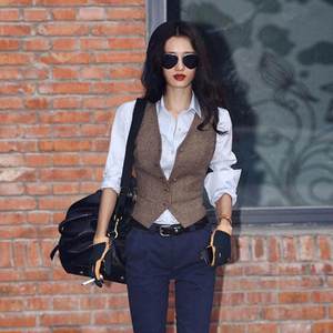 <span class=keywords><strong>Completo</strong></span> Tre Pezzi Retrò Antirughe con Giacca a Maniche Lunghe Lunghezza Caviglia Monopetto in Lana Giacca Snellente Elegante da <span class=keywords><strong>Donna</strong></span> - Product Image 4