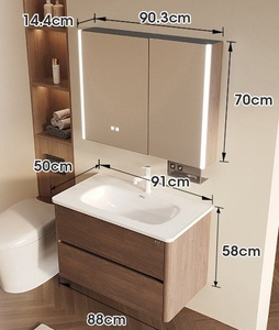 Vasque de salle de bain intelligente tout-en-un en céramique, style vintage, en acier inoxydable et aluminium alvéolé, avec double tiroir - Product Image 4