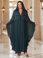 Robe Abaya Khaliji Turque à Capuche Longue Musulmane avec Strass pour Adulte, Style Moyen-Orient Arabe Islamique