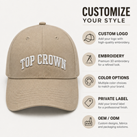 Gorra de Béisbol Personalizada TOP CROWN Bordada, Lavada, Estilo Vintage, Visera Curva, Ajustable, de Algodón, OEM ODM