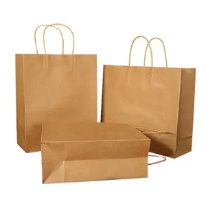 Bolsa de papel Kraft para compras, personalizada, marrón/blanco, para ropa, zapatos, Comestibles