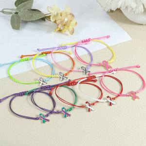 Pulseras de la Salud Femenina al por Mayor, Pulseras de la Amistad con Dijes de Amor, Pulseras de Moda para la Prevención <span class=keywords><strong>del</strong></span> Cáncer de Mama, Pulsera de Oración con Cordón Trenzado y Listón Rosa - Product Image 3