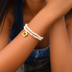 Pearl <b>Bracelet</b> With <b>Gold</b> Plated Stainless Steel Clasp Double Strand White <b>Beads</b> Jewelry For Women - Product Image 3
