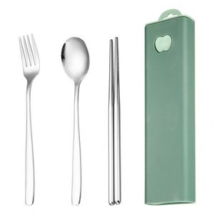 Hot Selling Student Outdoor Camping 304 Stainless Steel Cutlery Spoon Fork Chopsticks Portable 3Pcs Flatware Dinnerware Set - Product Image 2