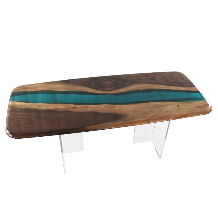 Mesa de comedor de madera de resina epoxi, muebles de interior de lujo