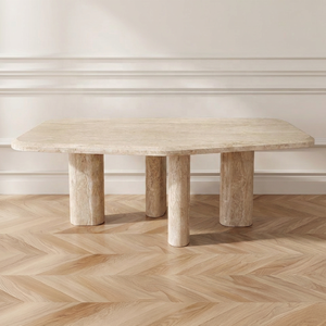 Tavoli da Pranzo con Piedistallo in Marmo <span class=keywords><strong>Travertino</strong></span> Beige Lucidato Turco, Design Moderno per Sala da Pranzo - Product Image 1