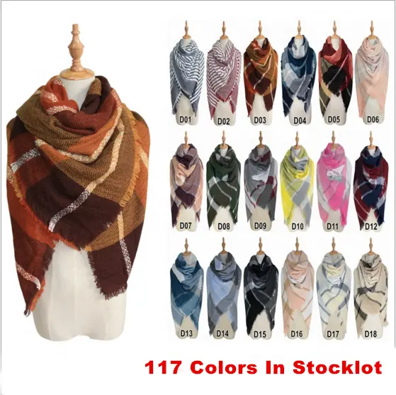 2021 hot sale 117 colors stock square large oversize winter cape tartan plaid blanket scarf