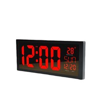 Jam Kalender Digital LED Besar untuk Meja & Dinding dengan Panel Cermin, Waktu Musim Panas DST