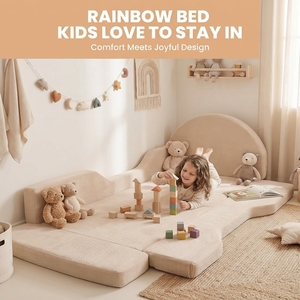Cama Infantil Moderna de Terciopelo con Rieles Plegables de Espuma Suave y Conexión de Velcro, Incluye Colchón, Sin Marco de Madera, para Dormitorio de Niños y Niñas - Product Image 6
