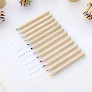 Set tabung kertas Kraft kustom 12 buah pensil warna pensil bulat kayu standar dengan cetak kustom