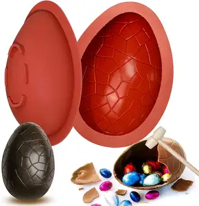 复活节彩蛋模具易碎复活节彩蛋巧克力模具大3D硅胶糖果模具，带1个复活节装饰锤子
