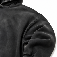 Sweat-shirt à capuche oversize en molleton brossé épais noir délavé, coupe carrée, style streetwear, vierge