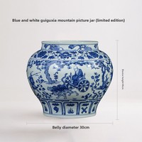 Huangyao – Jarre en céramique de Jingdezhen, peinte à la main, motif Yuan bleu et blanc Guigu Zi, design rétro nostalgique, grande taille
