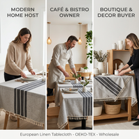 Nappe en lin européen Aodu, rayures grises, imperméable, bordure à franges, décoration de table moderne pour salle à manger, vente en gros, usine