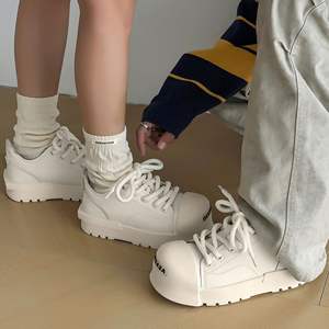 Unisex <b>White</b> & Black Court <b>Sports</b> Walking Shoes Casual Gel Mesh Cushioned Platform Fashionable Trendy Height Increasing - Product Image 4