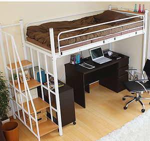 Двухъярусная кровать-чердак <span class=keywords><strong>Queen</strong></span>-<span class=keywords><strong>size</strong></span> из металла в современном стиле с местом для хранения и лестницей для гостиниц, апартаментов, спален, школ, больниц, гостиных - Product Image 5