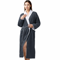 Peignoir unisexe avec col châle, bleu foncé, confortable et chaud, idéal pour les voyages et la maison, avec ceinture, vente en gros