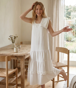 Vestido <span class=keywords><strong>Maxi</strong></span> para Mujer, Sin Mangas, con Volantes en Capas, Cuello Redondo, Vestido de Verano Informal, Holgado, Blanco, Largo, con Logotipo Personalizado OEM - Product Image 5