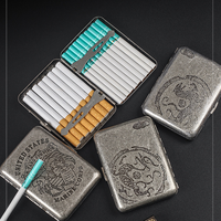 Étui à cigarettes en métal de style rétro de luxe pour hommes, portable et résistant à la pression, design à rabat, étui de rangement en métal