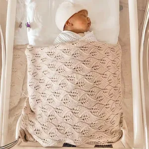 Cobertor de malha de bebê de algodão orgânico para recém-nascidos unissex de luxo liso personalizado para bebês, novidade de 2024