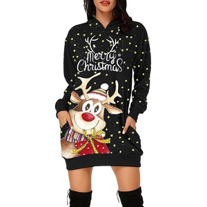 2023 gonna con cappuccio stampata a manica lunga da <span class=keywords><strong>donna</strong></span> inverno europeo e americano alla moda abito natalizio - Product Image 2